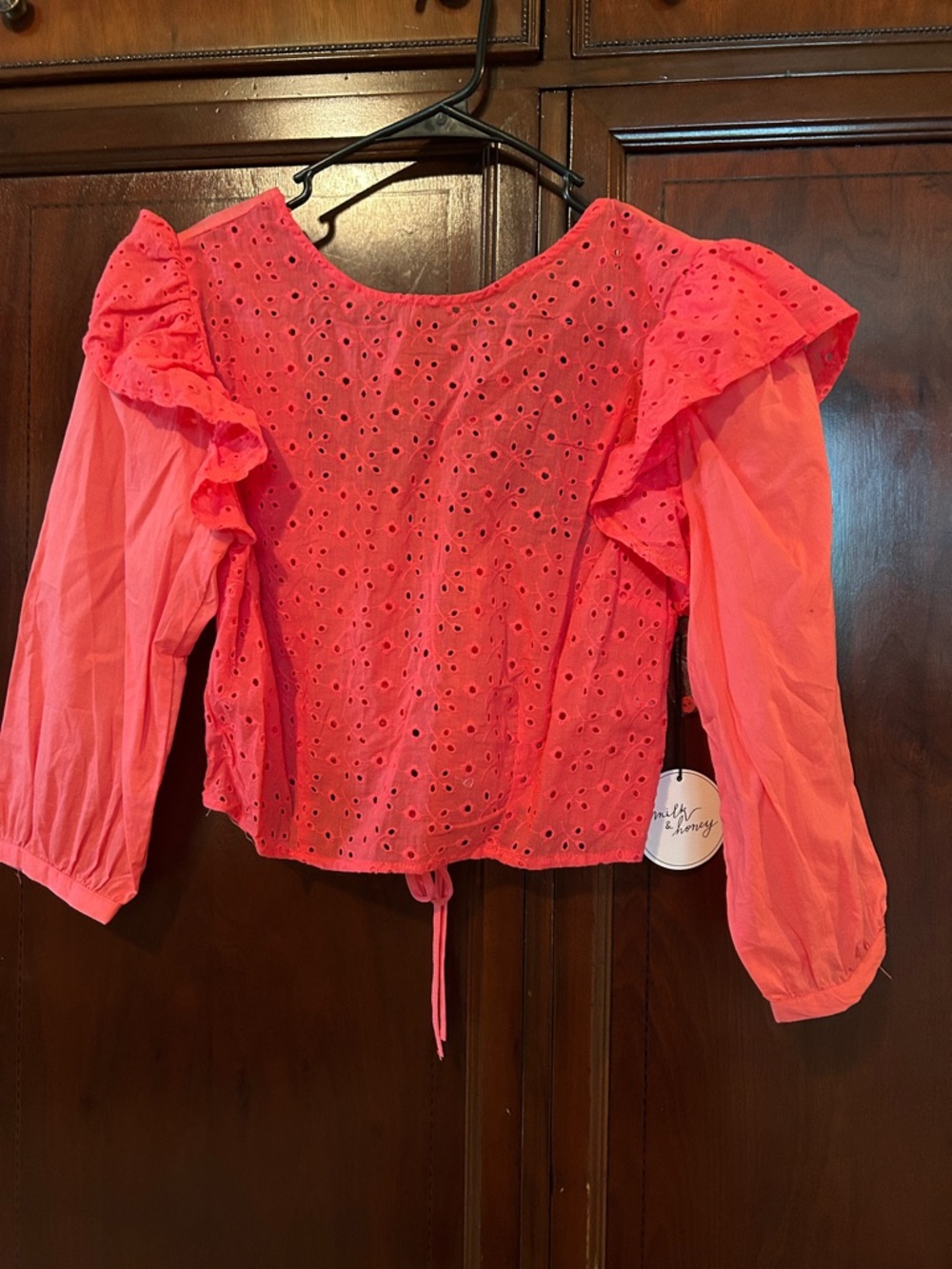 Women’s Eyelet Ruffle Long-Sleeve Top - Pink